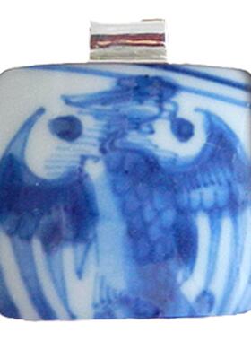 纯手工纯银青花凤纹古瓷孤品项坠