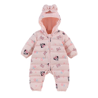 迪士尼童装婴儿羽绒服连体衣女孩冬装女宝宝加厚外出服新生儿爬服