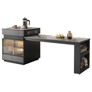 轻奢实木岩板岛台餐桌一体可伸缩多功能小户型厨房吧台桌饭桌定制