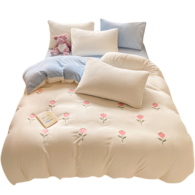 红豆旗舰A类牛奶绒刺绣被套