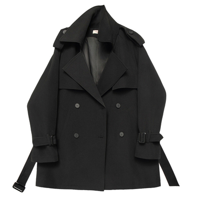 黑色英伦风洋气垂感外套2026春秋新款街拍慵懒氛围感小个子短风衣