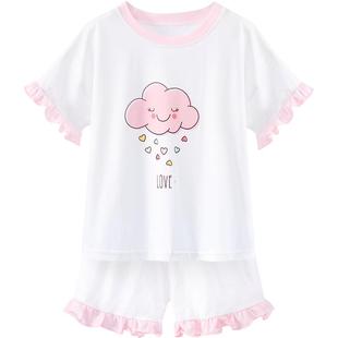 女童睡衣夏季新款儿童纯棉短袖短裤薄套装大童女孩冰丝空调家居服