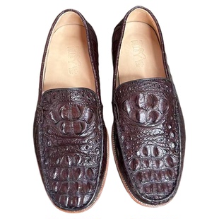 纯真鳄鱼头骨皮鞋男款2025新款棕红色一脚蹬休闲百搭正品真皮男鞋