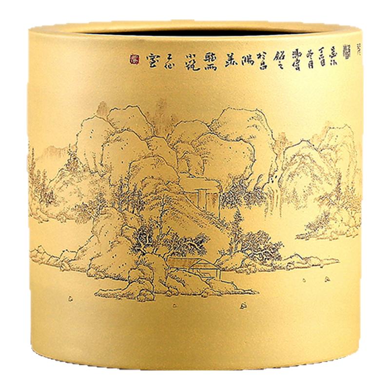 高级工艺师冯伟，纯手工紫砂笔筒