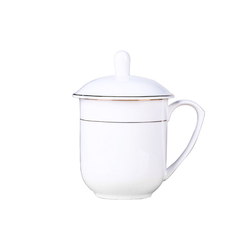 景德镇骨瓷茶杯陶瓷带盖家用耐热水杯办公会议接待杯子礼品杯