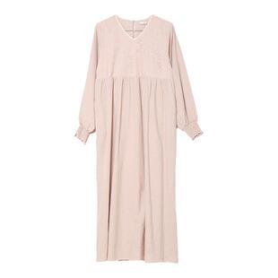 CRISP日系文艺蕾丝绣长袖连衣裙V领灯笼袖小个子长裙2024秋季新款