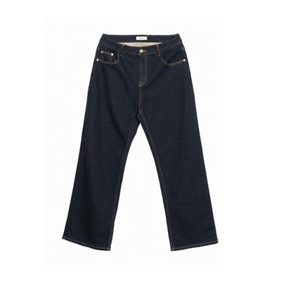 丹宁原牛深蓝色加绒直筒牛仔裤男