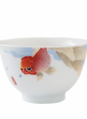 官潤窑金鱼釉下手绘陶瓷品茗杯