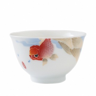 官润窑醴陵手绘釉下彩陶瓷器品茗主人杯个人精致功夫茶杯碗盏金鱼