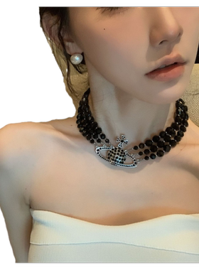 气质西大后土星珍珠项链轻奢小众2026年新款chocker水晶项圈颈链