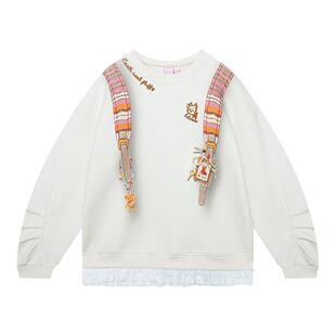 【周深同款】LALABOBO25年冬新款圆领长袖上衣女美式印花宽松卫衣