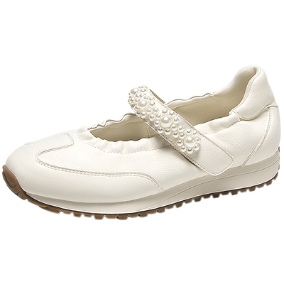 MIO米奥珍珠玛丽珍鞋春夏款运动芭蕾鞋休闲女鞋魔术贴浅口单鞋