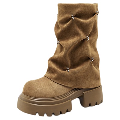 Lee Cooper增高厚底西部靴女2025新款马丁大黄靴设计感堆堆裤管靴