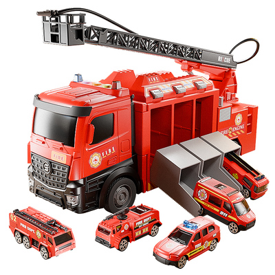 山姆多功能救援消防车大号警车合金声光喷水弹射轨道益智男孩玩具