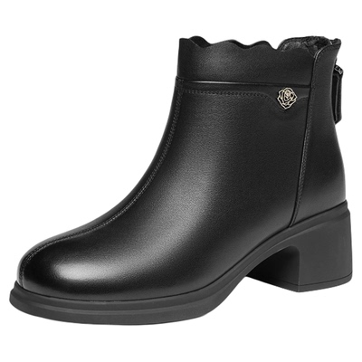 红蜻蜓皮鞋女妈妈高跟鞋真皮短靴