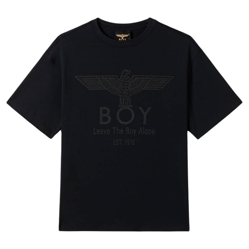 BOYLONDON潮酷炭灰撞色立体纯棉短袖26年夏季新款男女T恤N01052