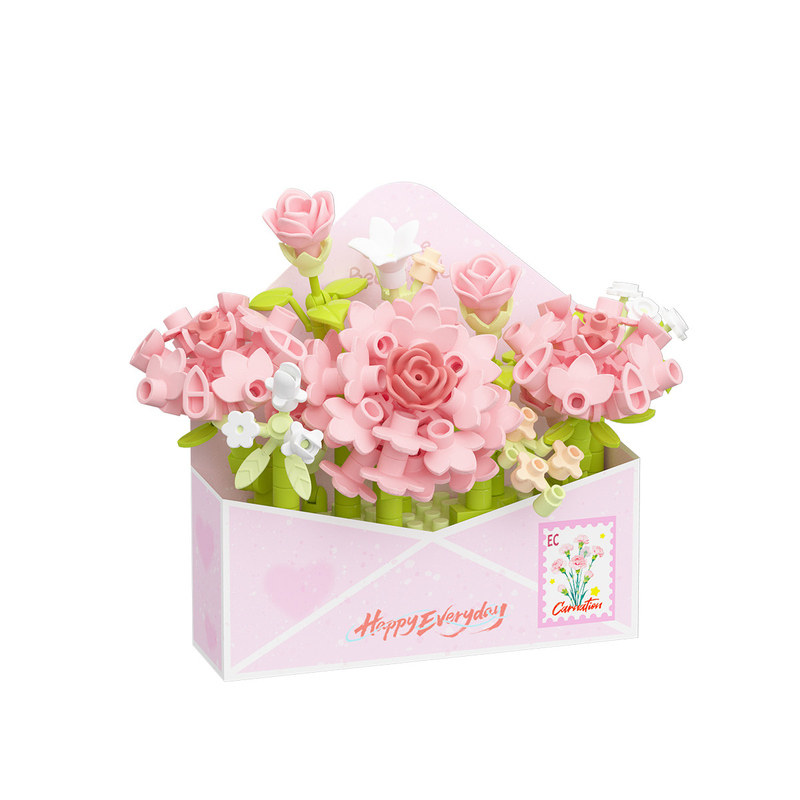 梅肯斯姆新款积木信封花束益智DIY拼装生日礼物送男女生