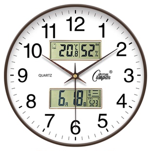 康巴丝钟表挂钟客厅家用时尚万年历现代时钟挂墙石英钟静音电子钟