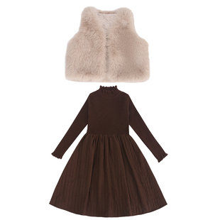 女童裙子冬季2025新款中大童女孩洋气时髦过年服秋冬儿童冬装套装
