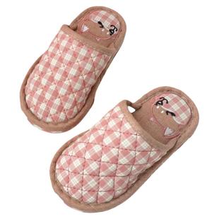 新款儿童纯棉布艺加厚拖鞋男女中童秋冬室内静音软底包头拖鞋保暖