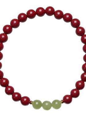 暖言天然朱砂和田玉配饰手串