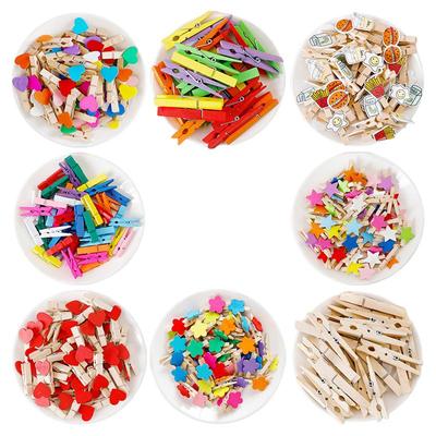 彩色照片夹木质夹子挂照片墙装饰麻绳相片木头悬挂卡通创意可爱爱心木夹幼儿园教室挂墙便签夹套装原木色