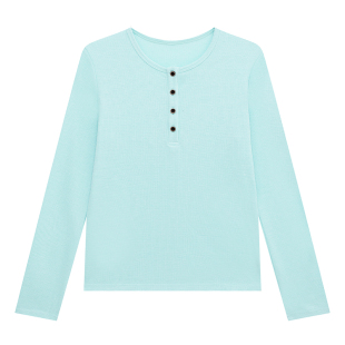 橘子树在哪儿纯欲风排扣长袖t恤女秋季款显瘦打底衫百搭纯色上衣