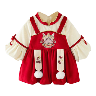 周岁女宝宝礼服春装连衣裙婴儿抓周宴唐装喜庆新中式裙子女童春秋