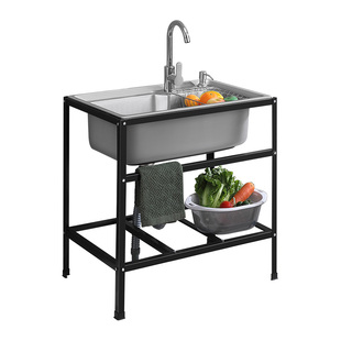 厨房不锈钢加固简易水槽单槽带支架子洗手盆家用水池洗菜盆洗碗池