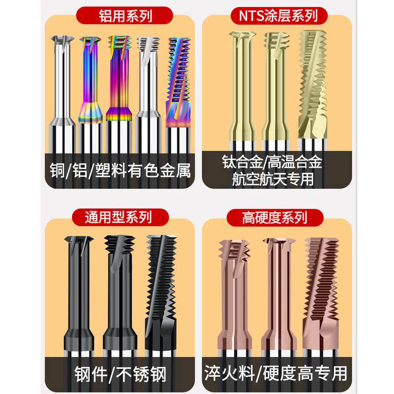 进口65度钨钢三齿铣牙刀加工中心m6螺纹铣刀不锈钢专用三牙铣牙刀