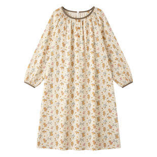 A类100纯棉长袖睡裙双层纱布春秋睡衣女棉纱连衣裙可爱大码家居服