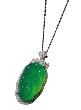 珠宝巴西绿玉髓玛瑙蛋面手表腕带手链 新中式 绿玉髓树叶项链百搭