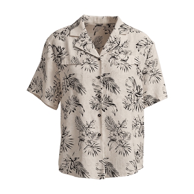 马天奴白色印花莱赛尔翻领衬衫