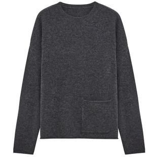 慵懒感山羊绒针织套装裙羊毛圆领毛衣两件套冬灰色上衣直筒半身裙