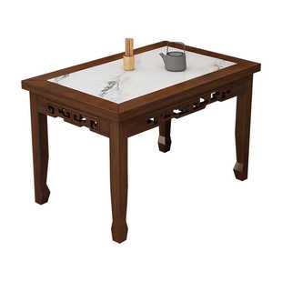 热卖实木岩板餐桌椅面馆小吃早餐店 商用仿古大理石桌凳 长条桌