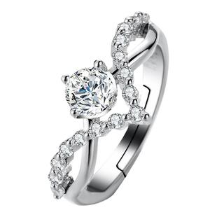 纯银为爱加冕情侣戒指四爪仿真莫桑石钻戒男女款50分皇冠开口对戒