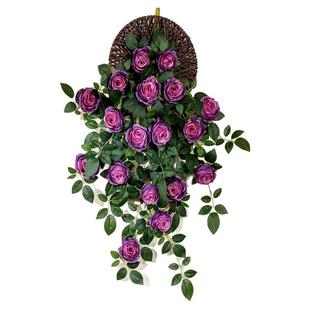 仿真雪山泡芙玫瑰壁挂花阳台墙壁绿植物装饰假花吊兰花客厅挂墙花