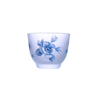 水晶玻璃咖啡杯加杯托磨砂玻璃加贴花冷茶器ins陶瓷加青花瓷托盘