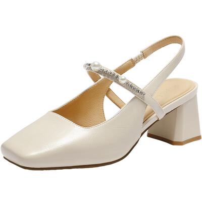 百丽包头后空凉鞋夏季新款一字带粗跟玛丽珍单鞋子D8D1DBH5