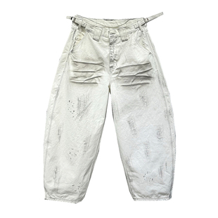 原创vibe废土脏洗阔腿大弯刀白色牛仔裤男日系潮牌痞帅宽松拖地裤