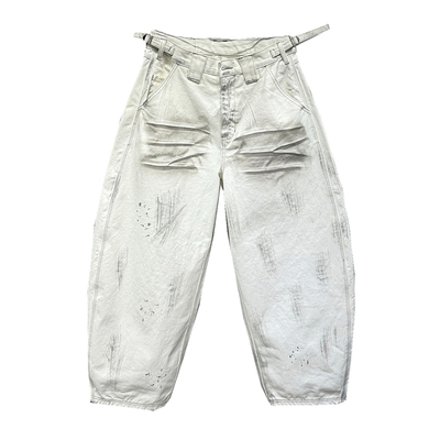 重磅纯棉废土白色阔腿弯刀牛仔裤