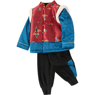 巴拉巴拉儿童唐装套装加绒冬装新款童装男童女童拜年服过年喜庆厚