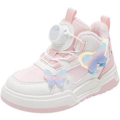 巴布豆童鞋女童高帮板鞋2025新款秋冬女孩加绒鞋子二棉儿童运动鞋