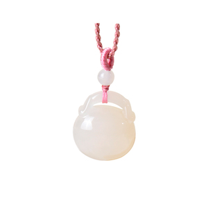 凤飞凰和田玉藕粉小胖福锁吊坠男女款玉坠玉石项链儿童挂件1551