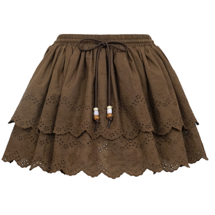 【卢昱晓同款】易碎商店·晚间漫步复古咖镂空绑带半身裙百搭短裙