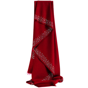 PASHMINA羊绒围巾四边手工贴烫璀璨耀眼进口奥钻装饰欧美长款披肩