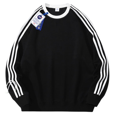 美式加绒三条杠长袖卫衣男女款