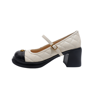 真皮~骄屿法式粗跟小香风单鞋女2026春新款气质厚底玛丽珍高跟鞋