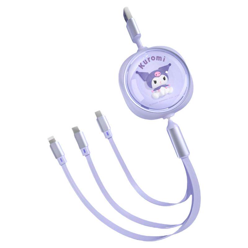 三丽鸥HelloKitty三合一数据线一拖三头充电线器快充适用苹果华为typec安卓卡通可爱伸缩车载超级闪充冲电线