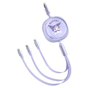 三丽鸥HelloKitty三合一数据线一拖三头充电线器快充适用苹果华为typec安卓卡通可爱伸缩车载超级闪充冲电线